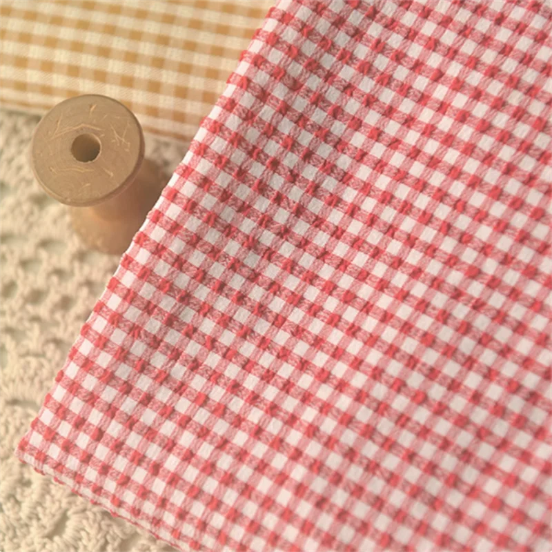 Bubble Polyester Cotton Fabric For Top Dress Shirt Women's Clothes Doll clothing Scrunchie Red Yellow Fabric