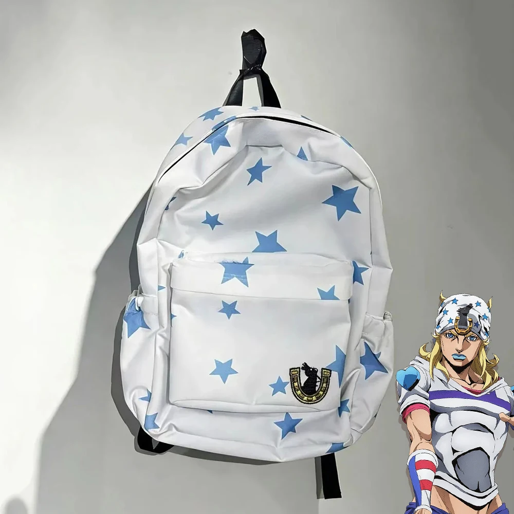 

Anime JOJO STEEL BALL RUN Jonathan Joestar Cosplay Backpack Blue Star Printed Shoulder Bag Student Handbag Large Capacity
