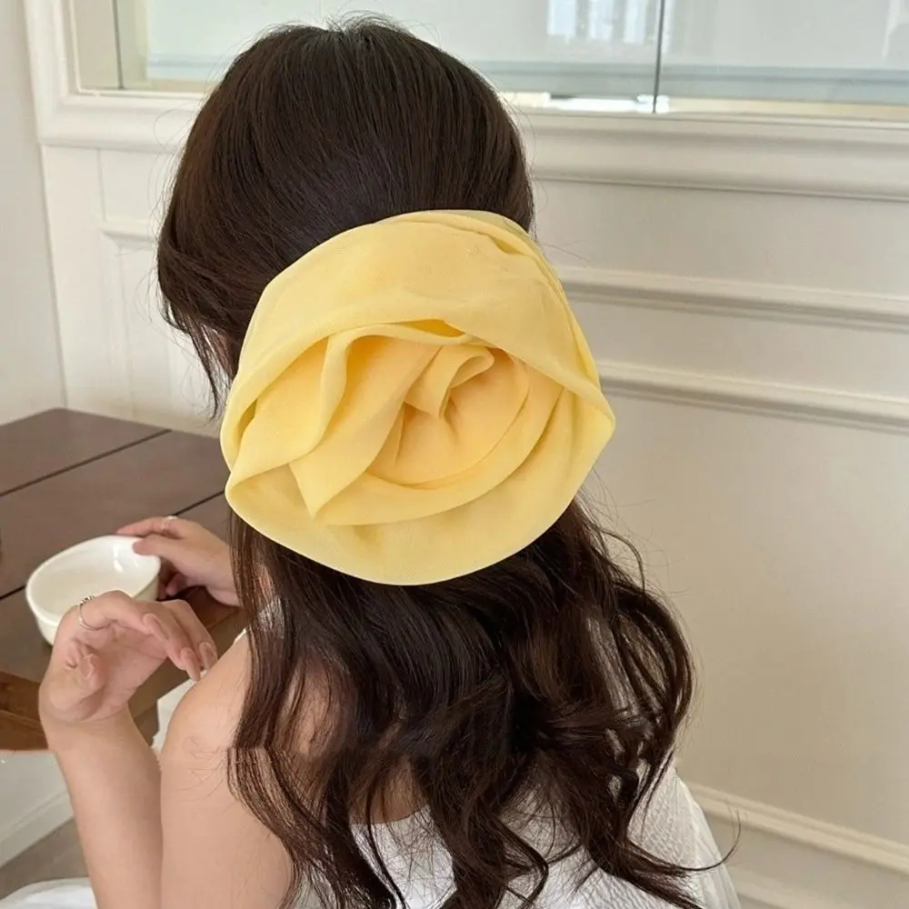 

Elegant French Chiffon Hairpin Yellow Large Rose Flower Hair Clips Purple Sweet Women Barrette Seaside