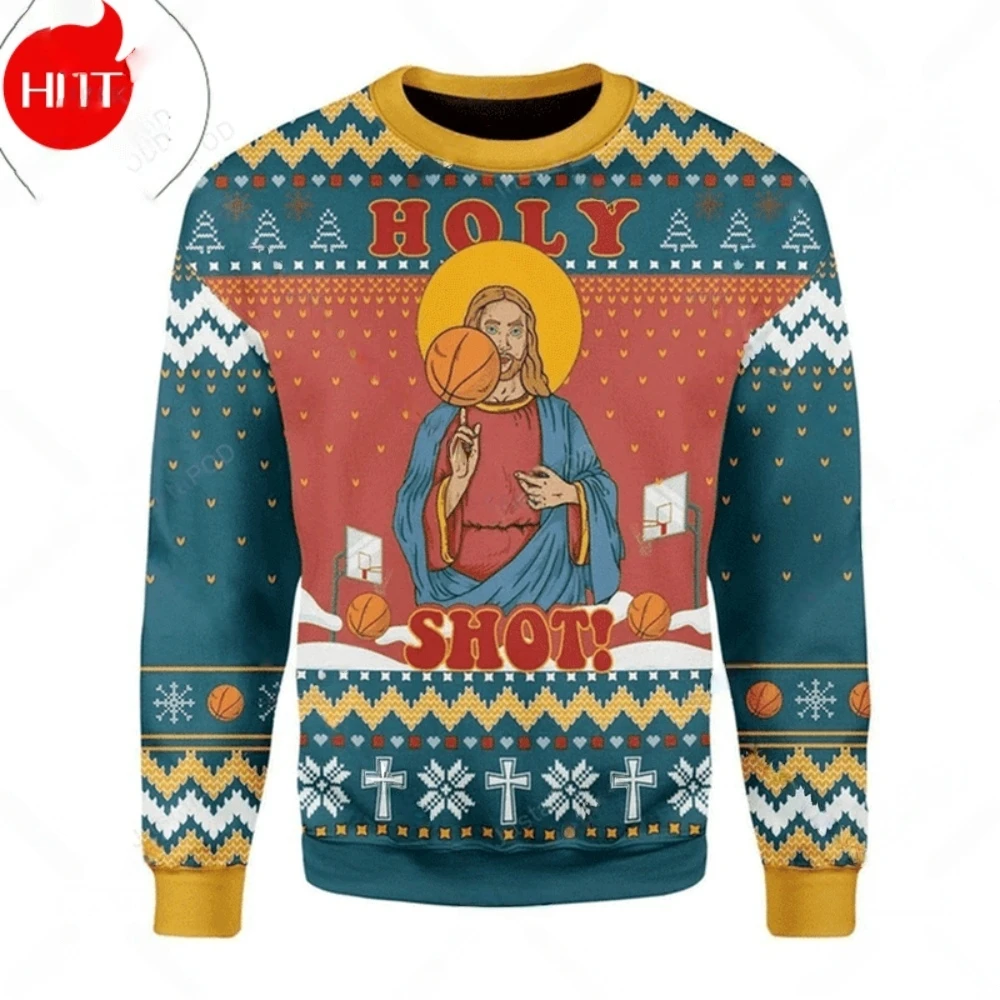 عيد الميلاد سانتا كلوز يسوع Animeweatshirt الرجال الرجعية طويلة الأكمام Sugly ثلاثية الأبعاد طباعة Harajuku س الرقبة ملابس رجالية المتضخم عادية