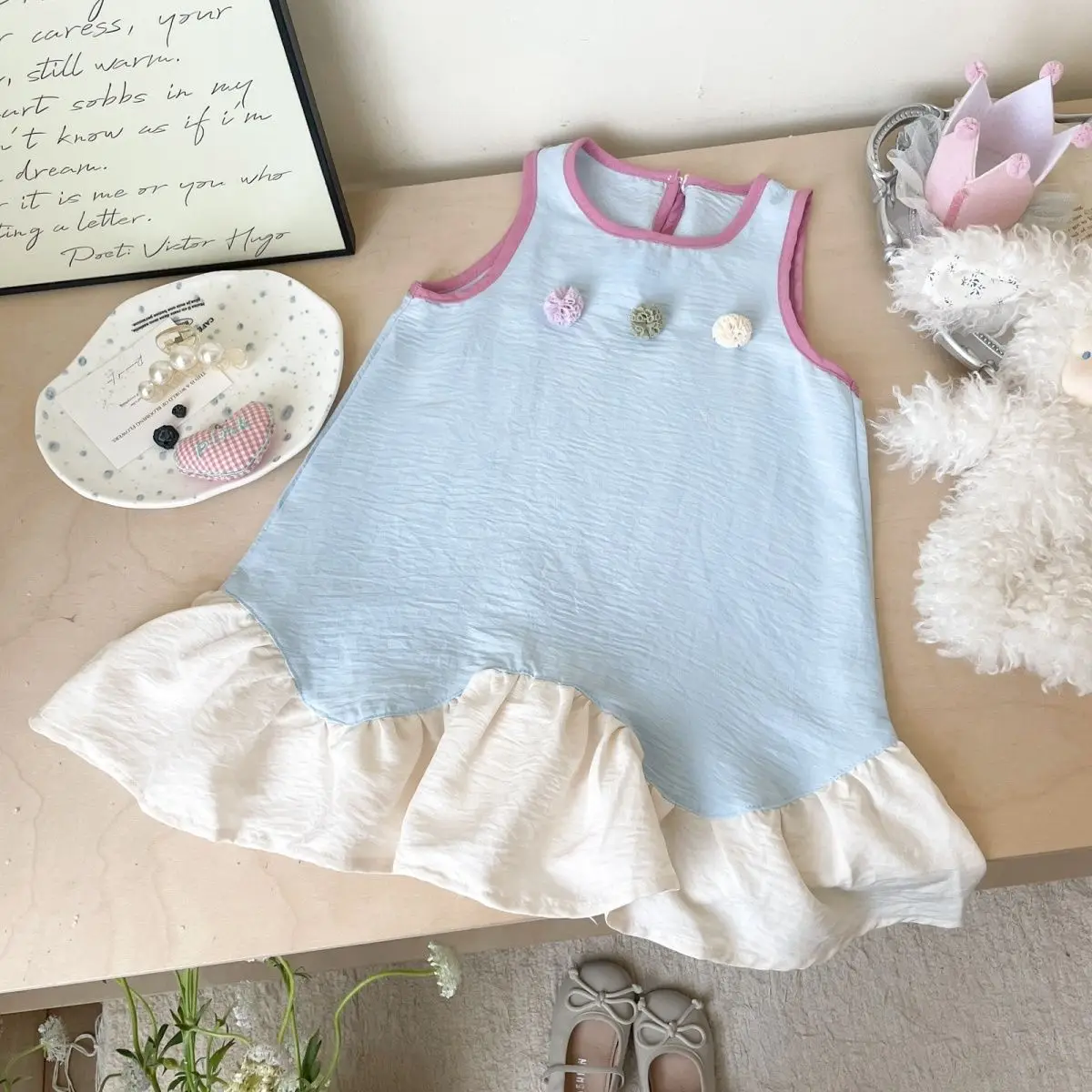Girls Dress 2025 Summer New Sweet Princess Dress Contrasting Color Baby Sleeveless Vest Skirt