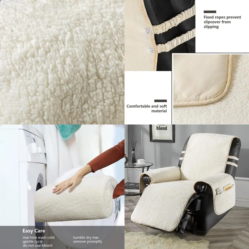 

Recliner Chair Cover, Sherpa Slipcover, Non-Slip Design (White/Beige, 23 Standard Recliner)