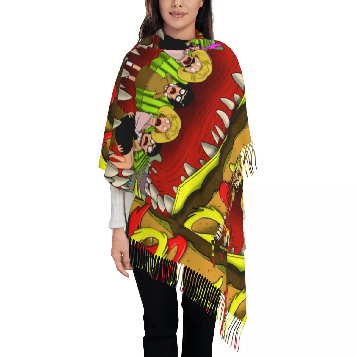 

Женские длинные бордовые шарфы на заказ, американские анимационные шарфы, женские зимние мягкие теплые шаль с кисточками, шарф