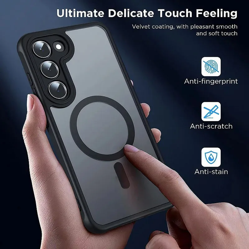 Magsafe-funda de carga inalámbrica magnética mate para Samsung Galaxy S24 Ultra S23 S22 Ultra S23 FE, cubierta acrílica transparente a prueba de