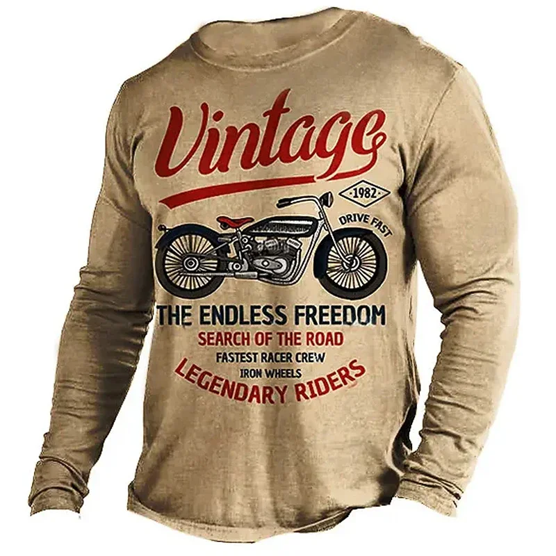 

Vintage Motorcycle 3D Print Autumn Men's O-Neck T-shirt Casual Long Sleeve Oversized T Shirts Fashion Tops Trend Men Clothing