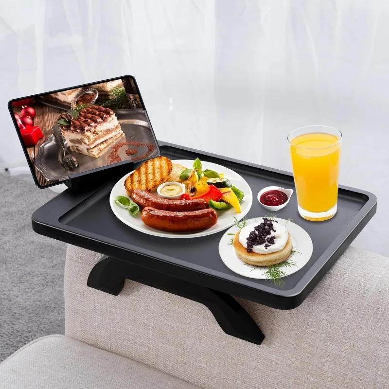 

Couch Arm Table Tray, Bamboo Sofa Arm Clip on Tray Table, 15.75" x 11.8" Large Sofa Armrest Tray for Phone Remote Snack