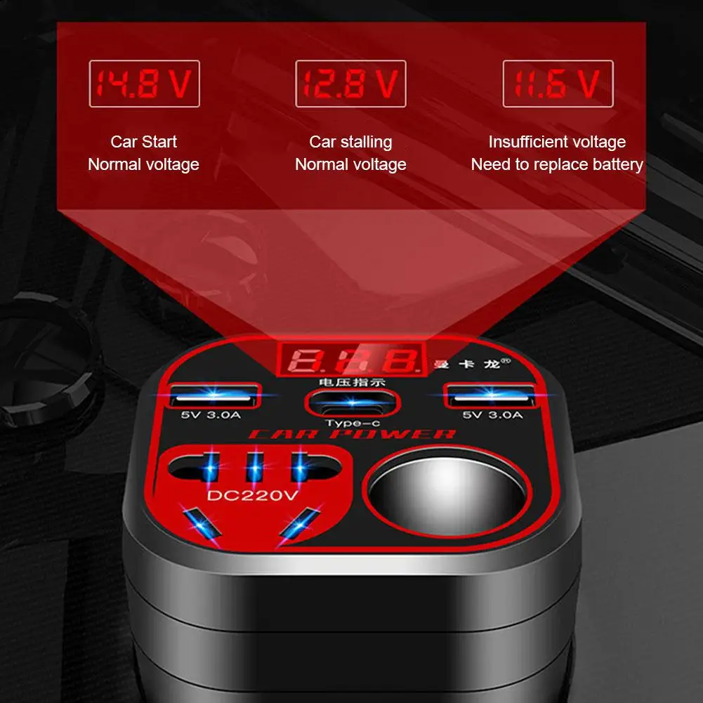 محول طاقة السيارة مع شاشة ليد ، شاحن متعدد الوظائف ، مقبس ، شحن سريع ، سيارة ، 12 فولت ، 24 فولت إلى ملحقات V ،