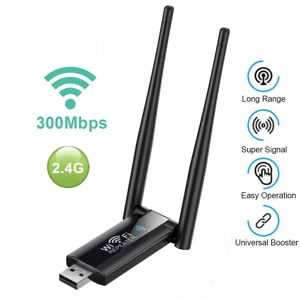 300Mbps Wireless USB WiFi Repeater Extender WiFi Signal Amplifier Booster Long Range Wi-Fi Router Home Network Card Extension