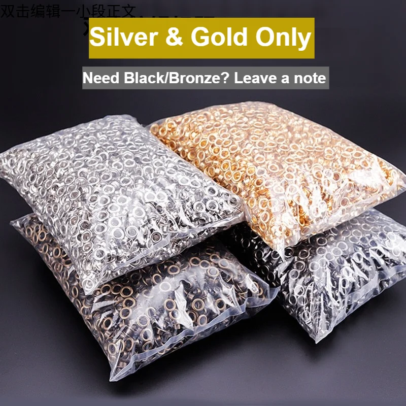 5000pcs Metal Eyelets Grommets Kit 3mm-8mm Inner Hole Leather Craft Clothes Shoes DIY Repair with Washers Silver Gun Black Gold