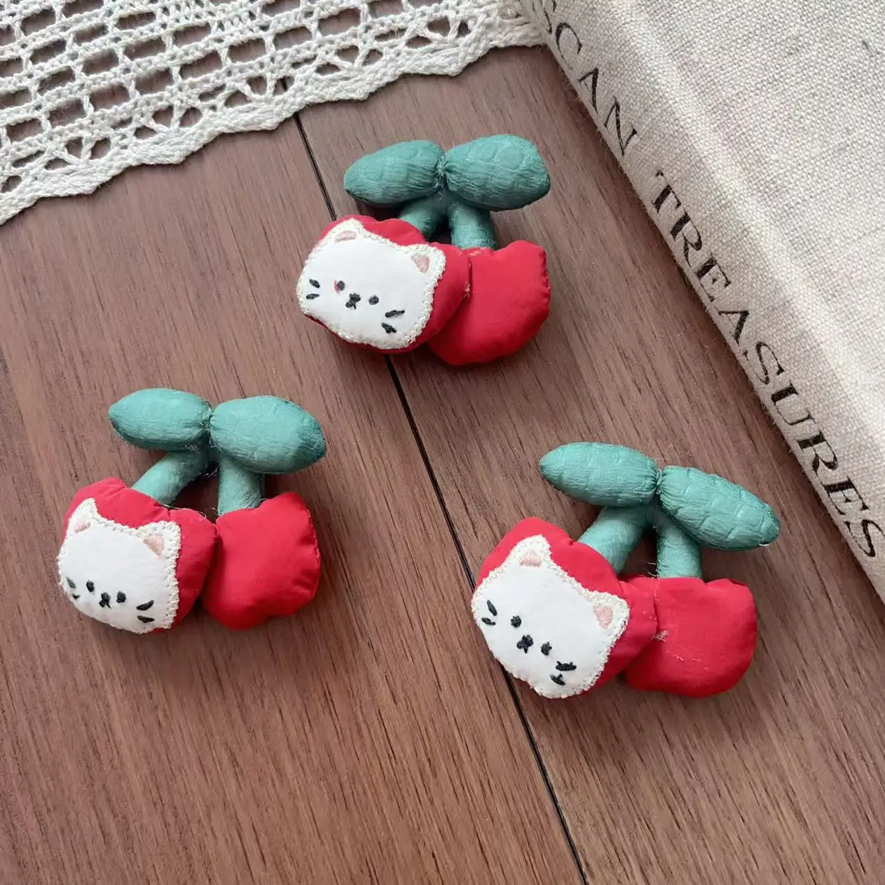 

Cute Stuffed Fabric Cherry Doll Hair Pin Bag Charm DIY for New Year Shoes Socks Hat Bag Clothing Embellishment Set Premium