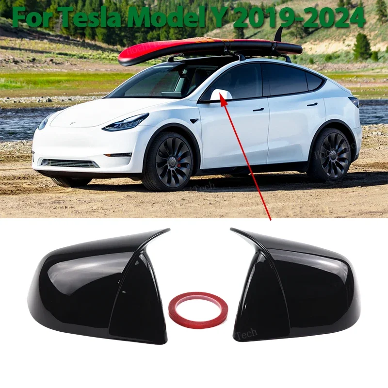 

2x Add-on style Rearview Mirror Cover Cap Black for Tesla ModelY Model Y 2019-2024 Exterior Accessories