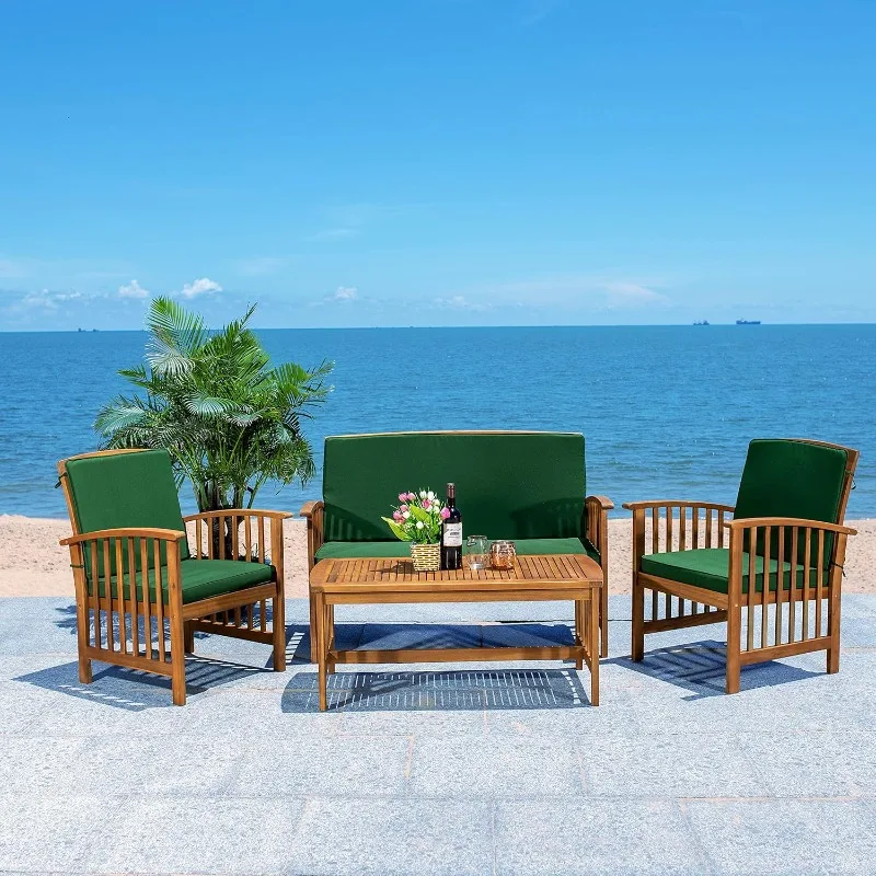 Natural Green Cushions 4 Piece Patio Lounge Chair Set Makes A Stylish Addition To Your Patio  Backyard  Porch Sunroom  Deck