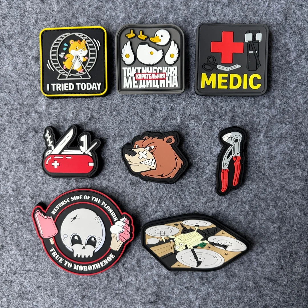 3/6/9pcs Tactical Multi Tool Set Morale Backpack Patch 3D PVC Rubber Hook Loop Funny Meme Badge Armband Set
