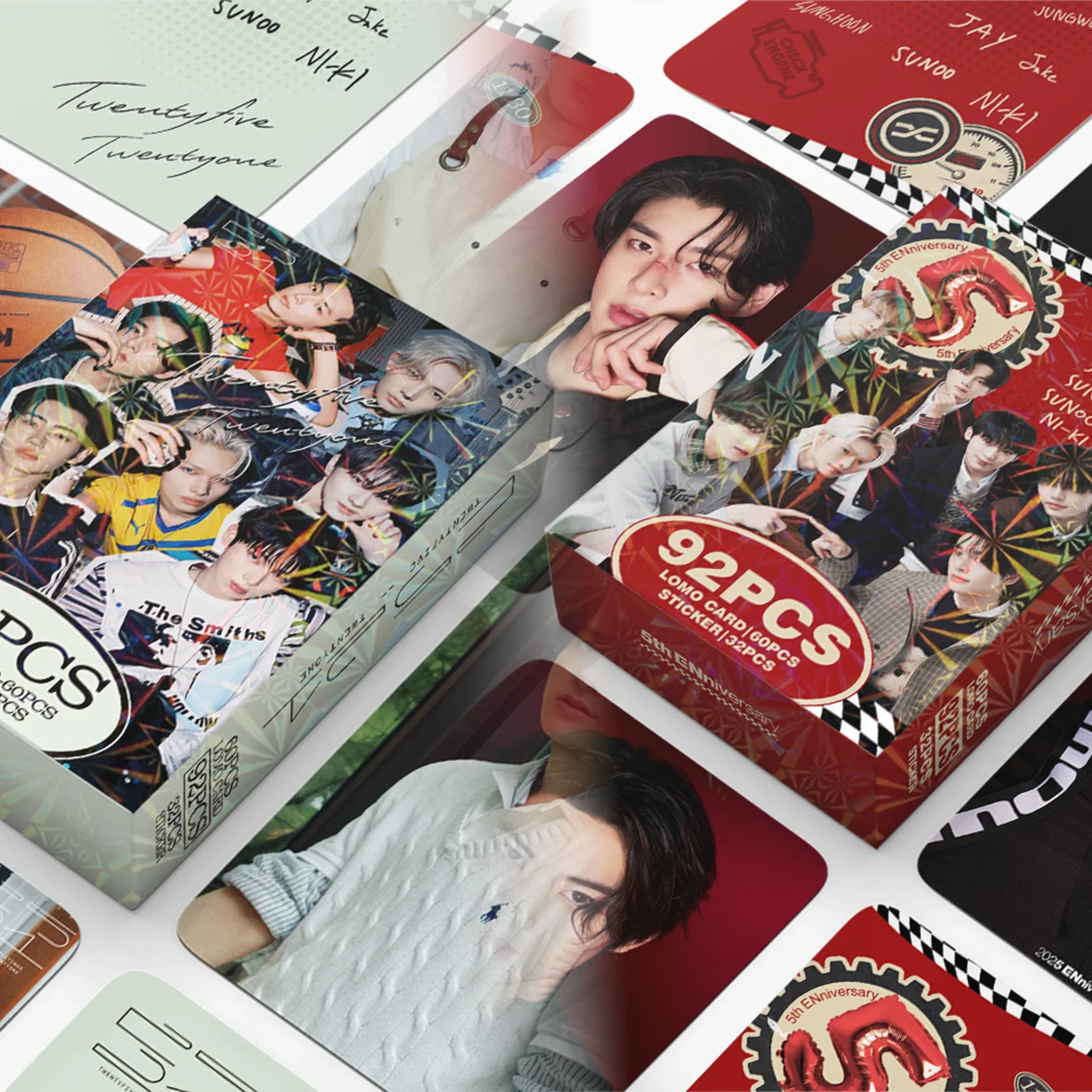 

Enhypen, Engine, 5Th Anniversary, 2025 Season’S Greetings, a Box of 92 Pieces (60 Lomo Cards + 32 Stickers), High-Definition Photo Cards, Collectibles, Fans Merch Album, Concert Goods, Small Gifts, Holiday Gifts, Decorations