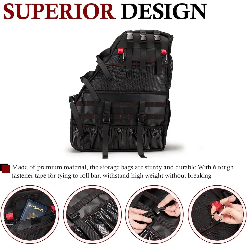 CQ2 قطعة حقيبة تخزين قضيب لف لـ 1997-2023 جيب رانجلر JK TJ LJ & Unlimited JL 4-Door، أداة متعددة الجيوب حقيبة البضائع السرج #2