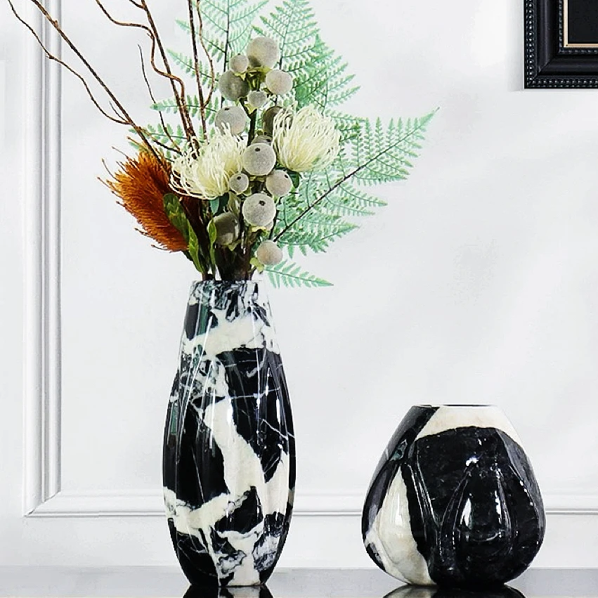 Modern simple marble flower ware coffee table dining table flower ware sales office model room living room ornament