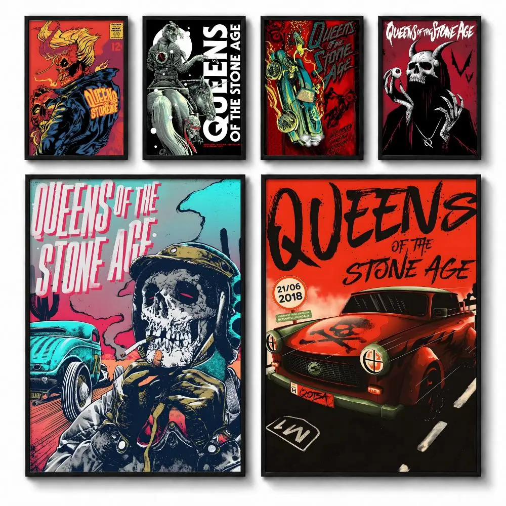 Q-Queens Of The Stone Age Silk Poster Self-adhesive Art Waterproof Paper Sticker Coffee House Bar Room Wall Decor