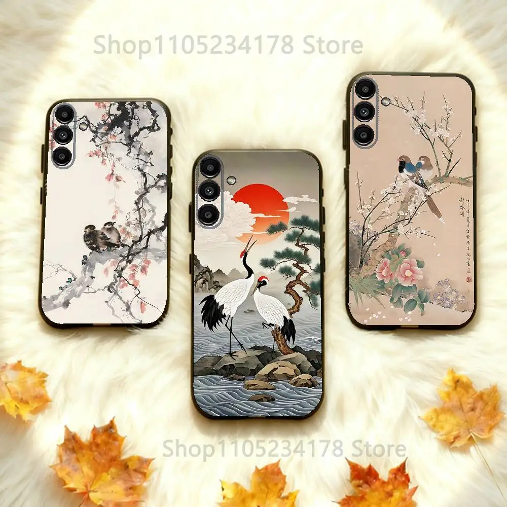 

New Chinese Birds Aesthetic Phone Case Silicone Soft For Samsung Galaxy A73,31,32,72,41,53,52,71,22,5G,Note,J7,8,9