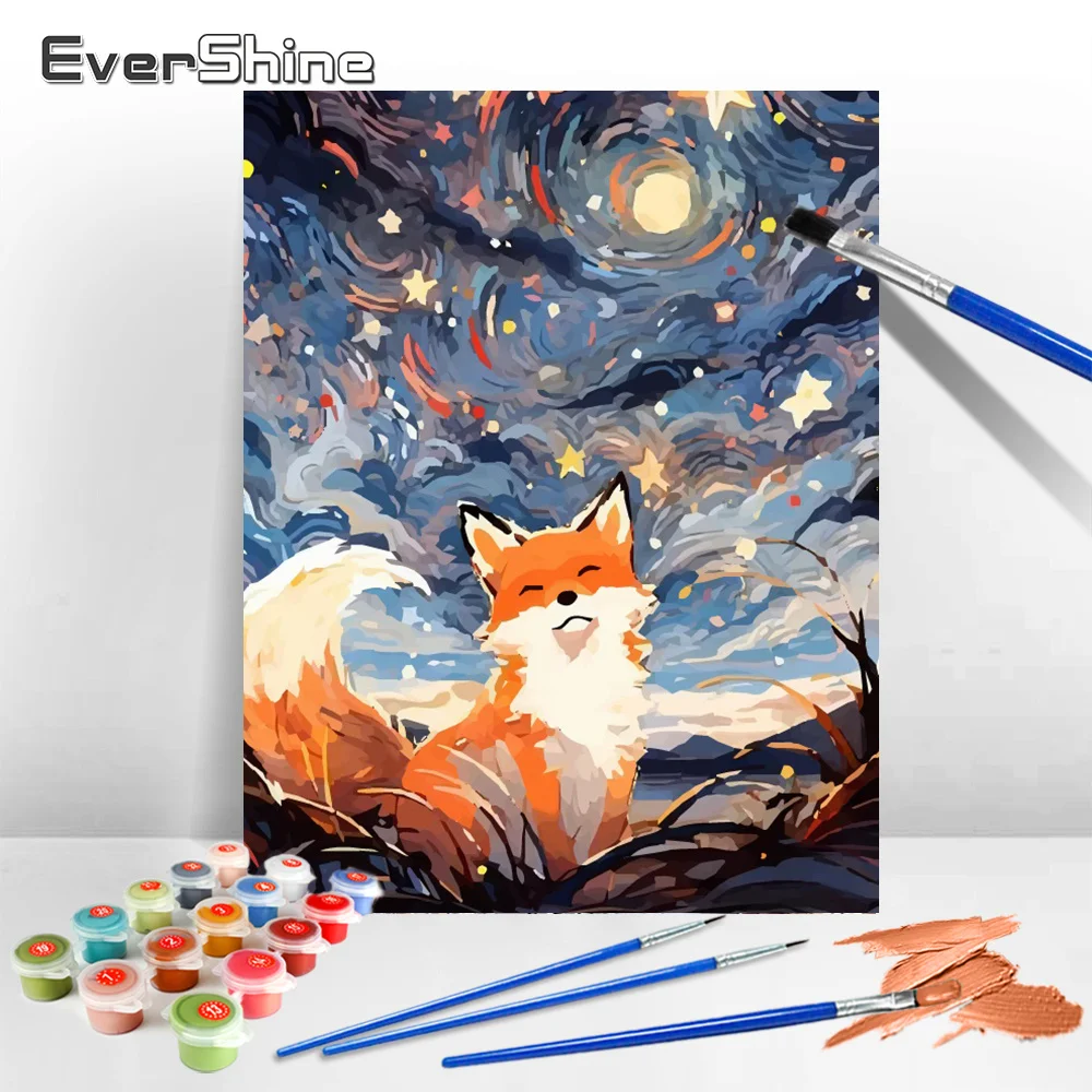 Evershine Painting By Numbers Adults Fox Pictures By Numbers Animal Drawing On Canvas Star Handpainted DIY Gift