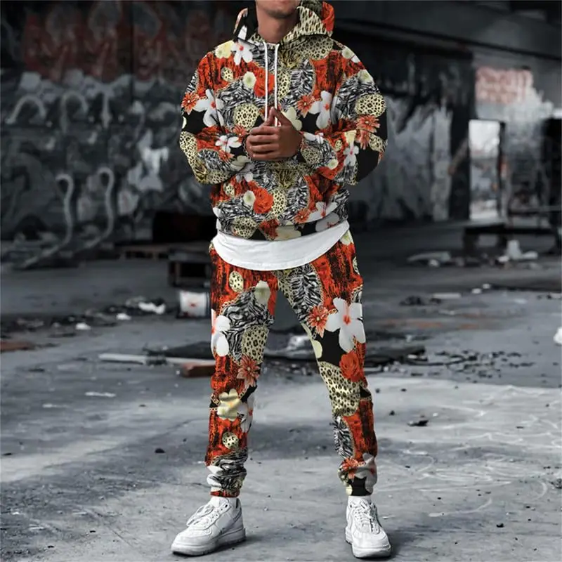 

Мужские брюки с капюшоном с 3D леопардовым принтом, комплект из 2 предметов, осенне-зимние мужские/женские комплекты толстовок с капюшоном, спортивные костюмы большого размера