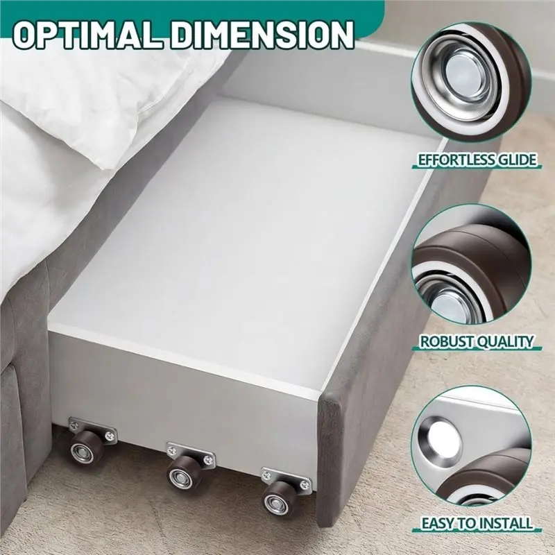 M11K-20 Set 1 Inch Low Profile Casters, Side Mount Drawer Caster Wheels Non Swivel Rigid Casters Wheels,35Lbs Capacity Each