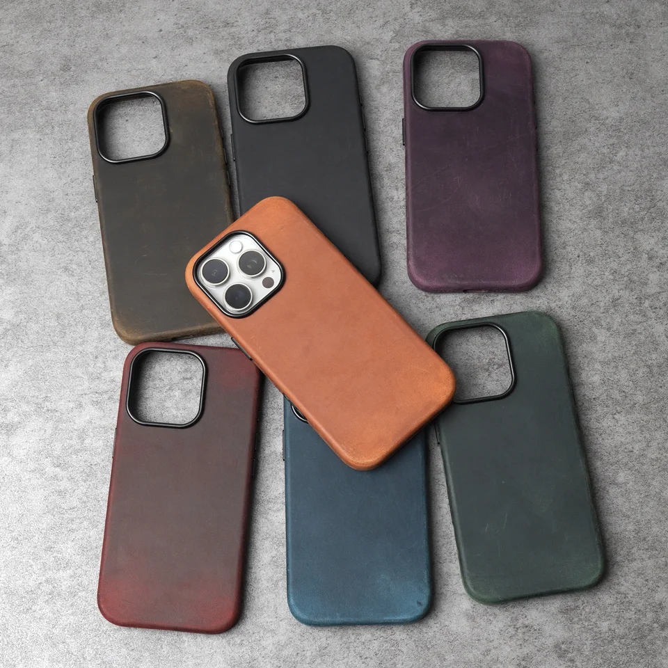 YMW Scratc Crazy Horse Genuine Leather Case for iPhone 17 16 15
