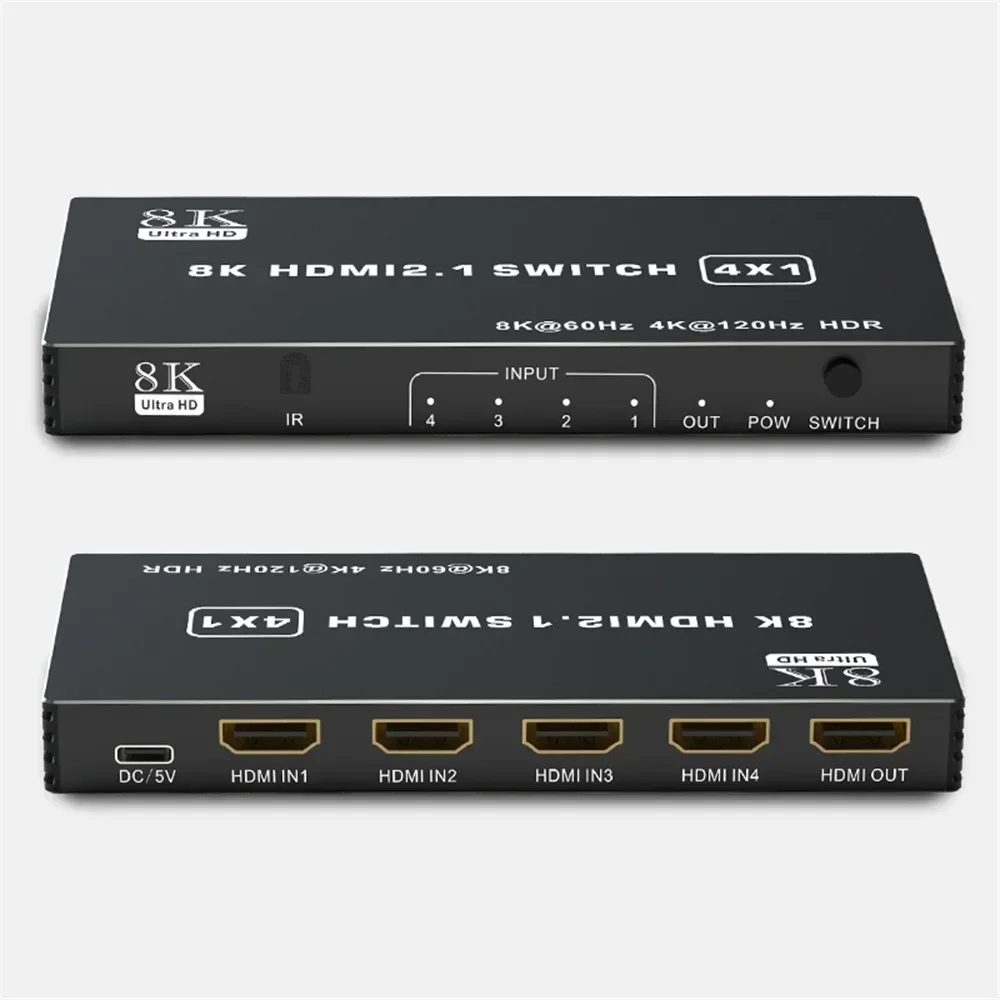 8K HDMI 2.1 5 in 1 out Switch Splitter 120Hz 5-port HDMI 4K 120Hz Splitter Switcher CEC 48gbps HDMI 2.1 Switch with remote HDR