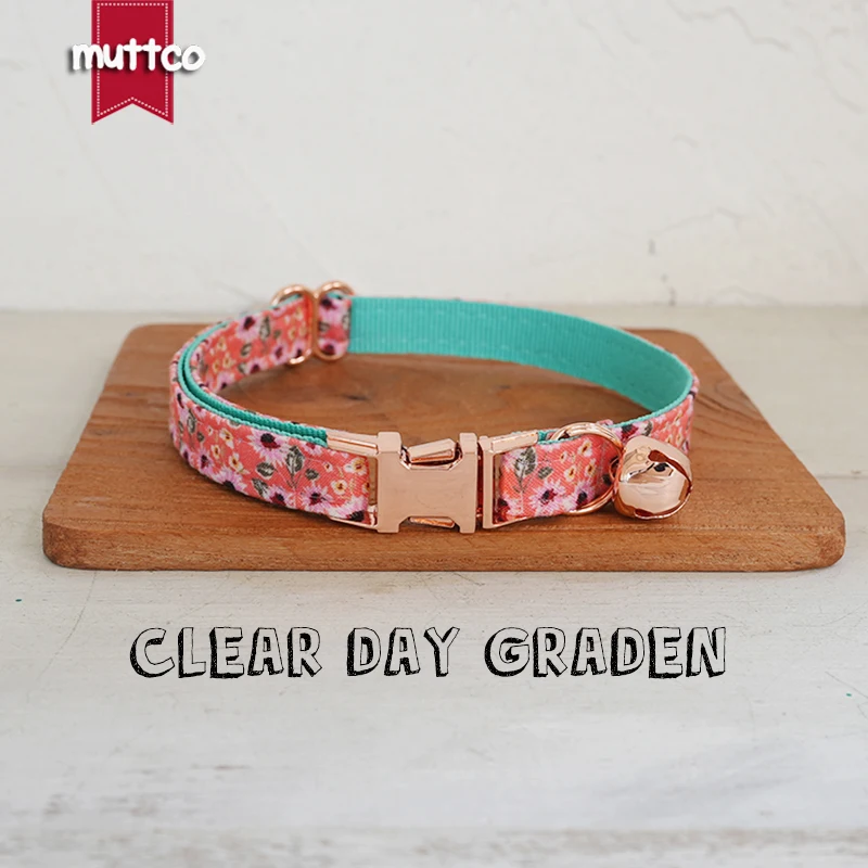 MUTTCO Retail Beautiful Flower Pattern Design Handmade collar Unique Design CLEAR DAY GRADEN Cat collar 2 size UCC180