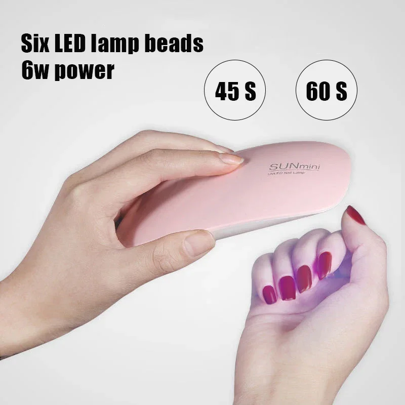 Mini secador de unhas 6W LED luz UV portátil lâmpada de manicure doméstica com cabo USB para ferramenta de manicure à base de gel