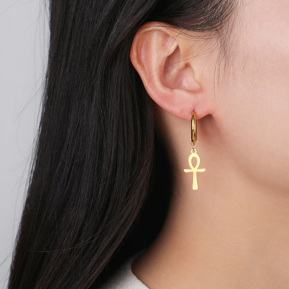 Dawapara alte ägyptische Symbol Ohrringe Auge von Horus und Ankh Kreuz Hieroglyphen Ideograph Schutz Amulett Edelstahl – Detail 8