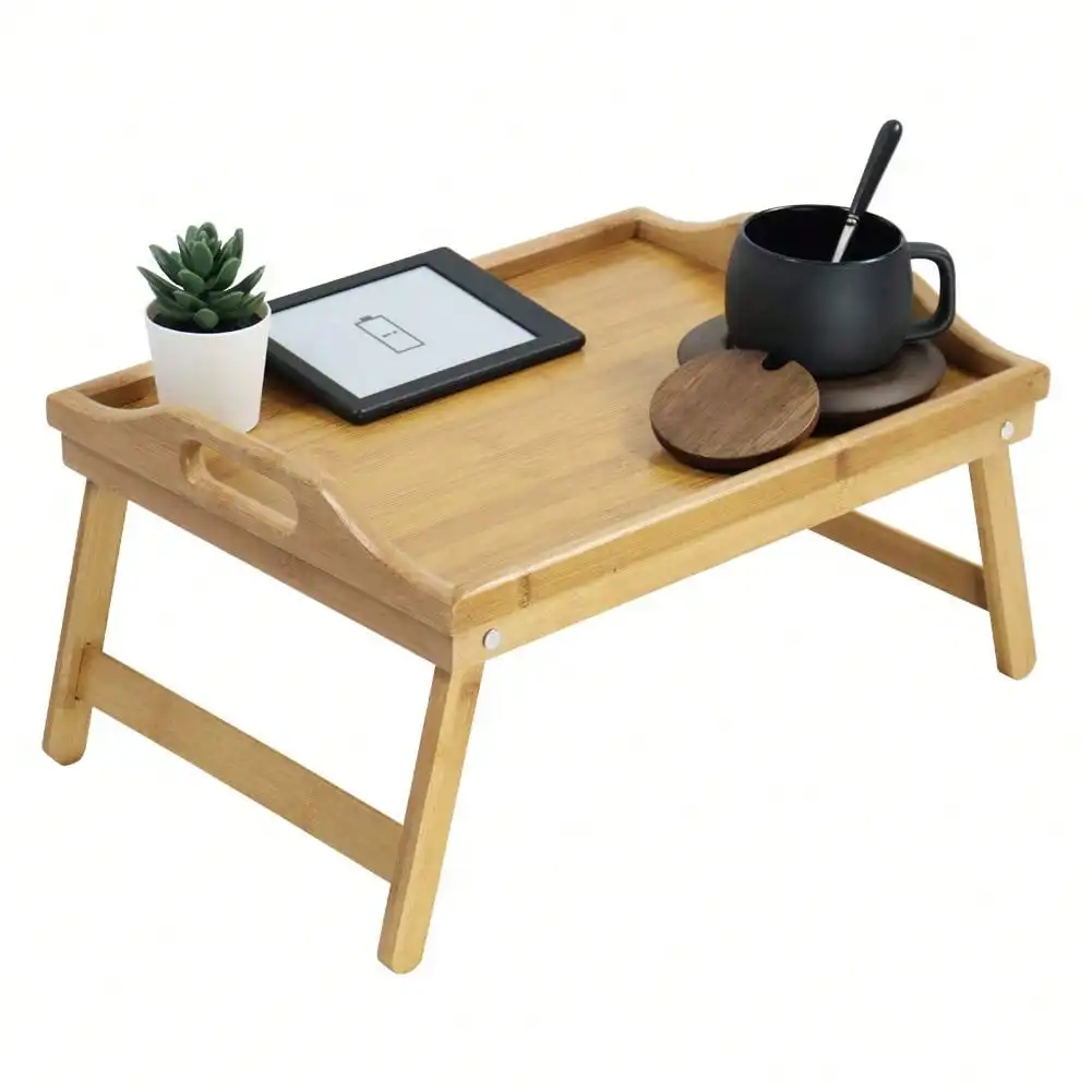 Natural Bamboo Bed Table Tray for Breakfast and Laptop