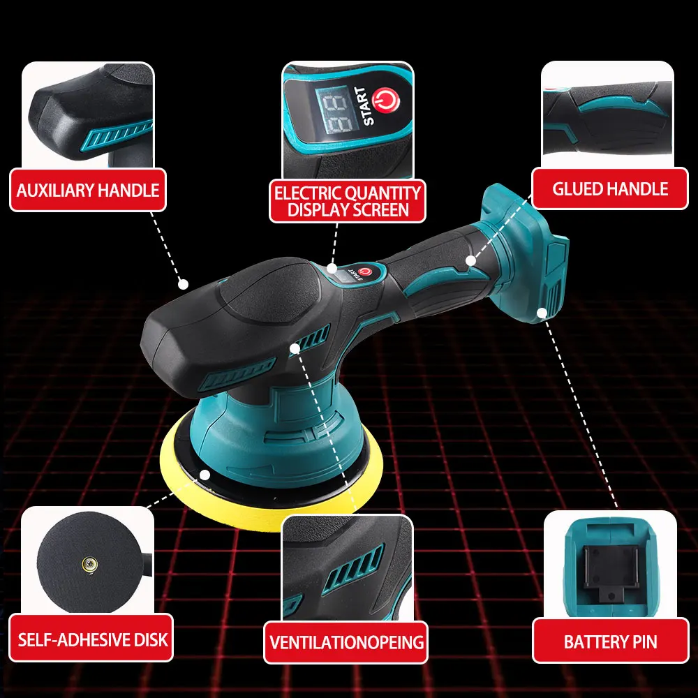 LYUWO 7000RPM Electric Car Polisher 8 Gears Cordless Auto Polishing Wax Machine Car Repair Tools Set For Makita 21V Battery