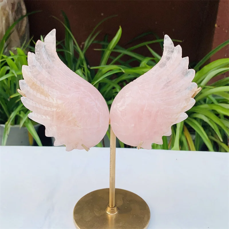 

11cm Natural Rose Quartz Crystal Wing Carving Crafts Healing Gemstone Stone Gifts Home Ornament Decoration 1pcs