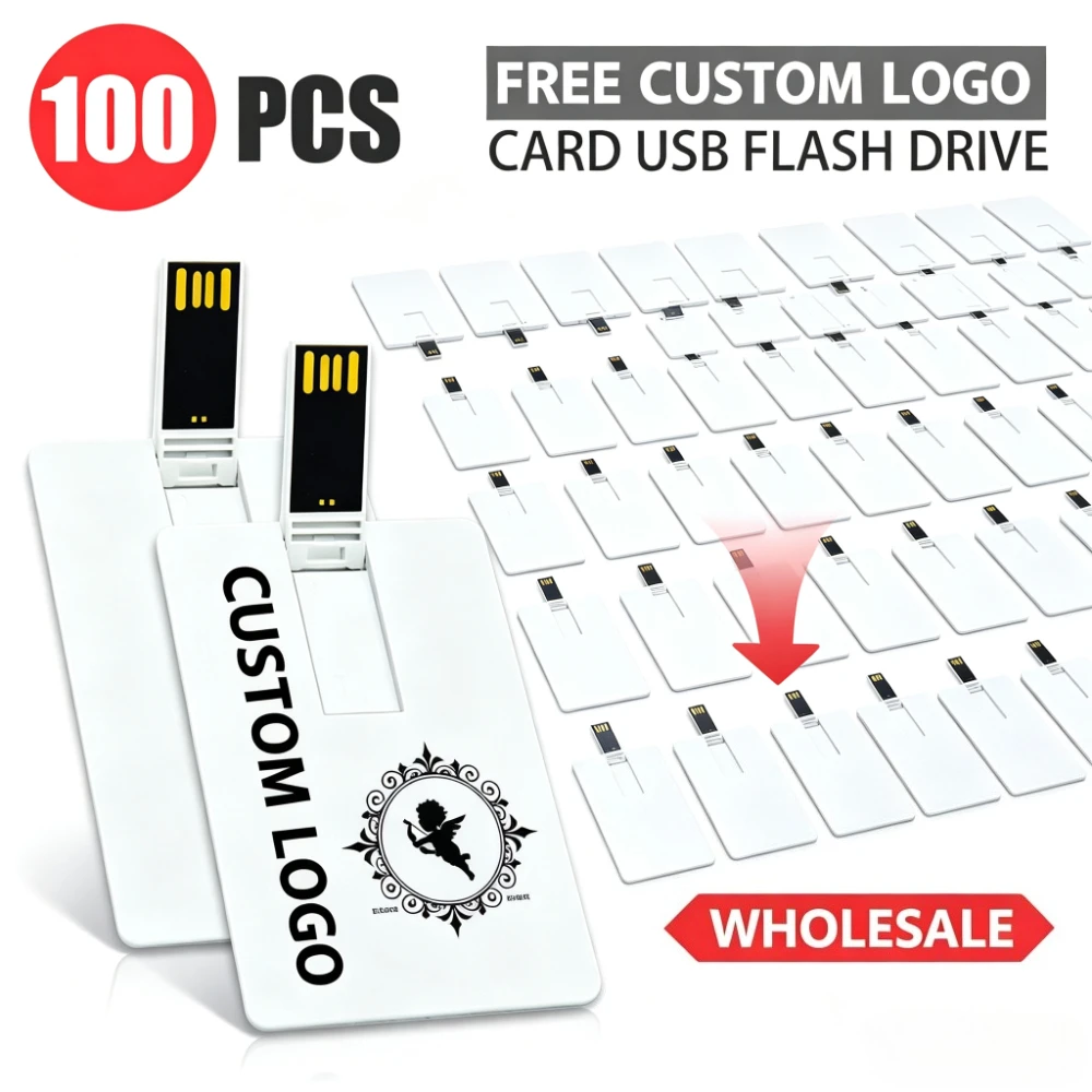 

100pcs/lot wholesale USB 2.0 Memory Stick Credit Card USB Flash Drive Pendrive 4GB 8GB 16GB 64GB Pen Drive Free Custom Logo