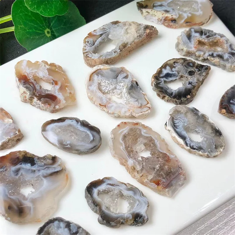 10pcs Natural Druzy Agate Crystal Raw Stone Slice Healing Fashion Fengshui Gemstone Divination Gift 27-50mm