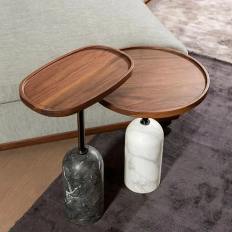 Modern Hotel Restaurant Bedroom Luxury Side Table Wood Top Marble Base Walnut Corner Table Furniture