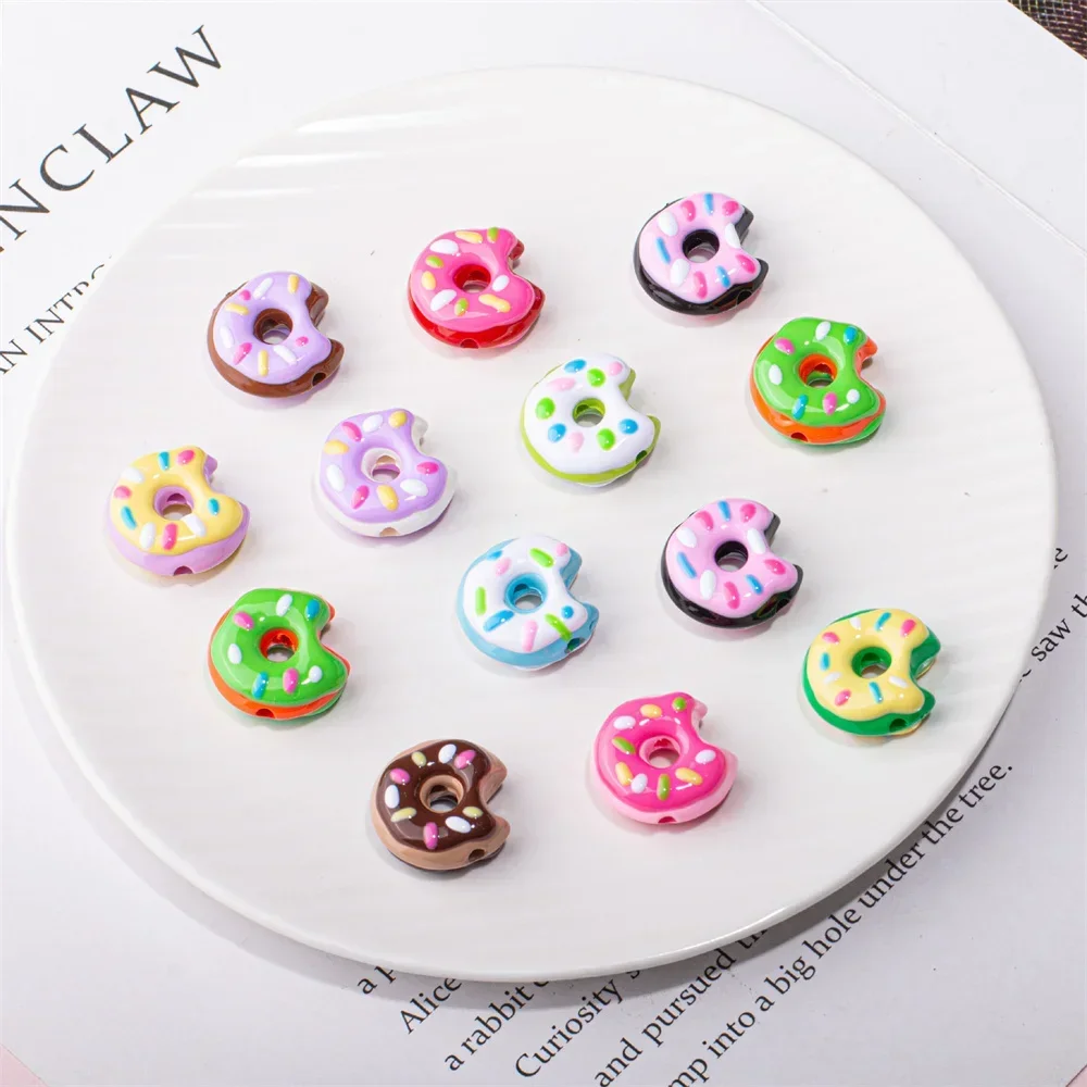 

22mm Funny Hand Painted Donut Acrylic Straight Hole Swimming Circle DIY Bracelet Beaded Accessories Phone Chain Materials