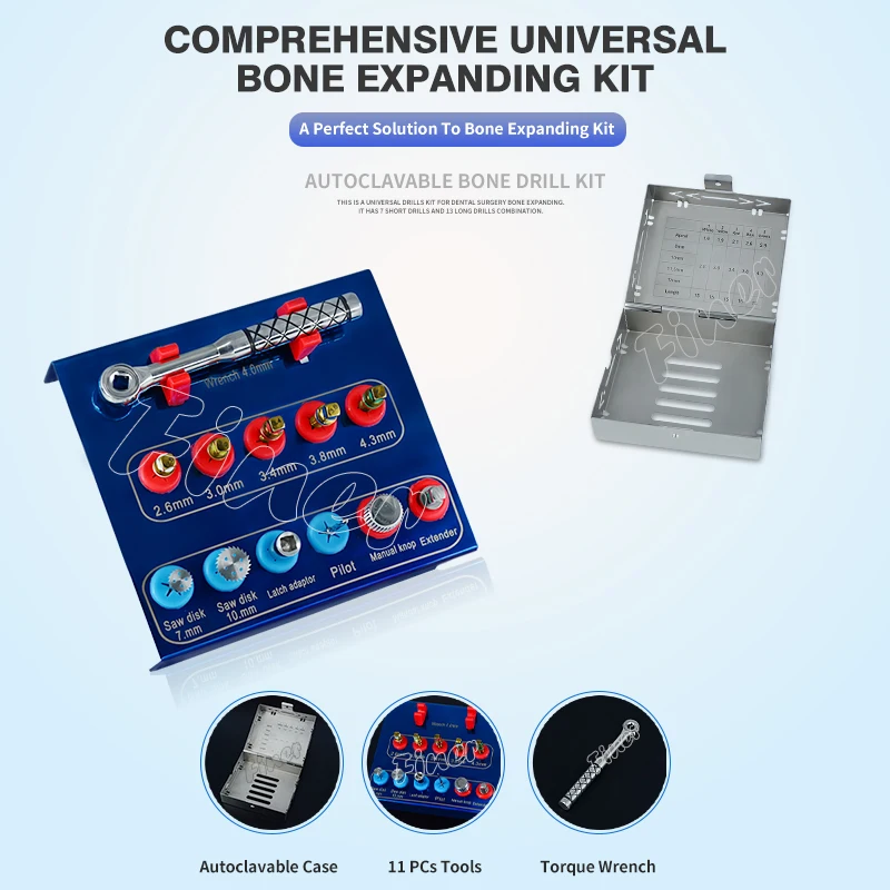 Dental Bone Expander Kit with Bone Saw Disk Cutter Latch Adapter Pilot Dental Implant Drill for Alveolar Ridge Expansion