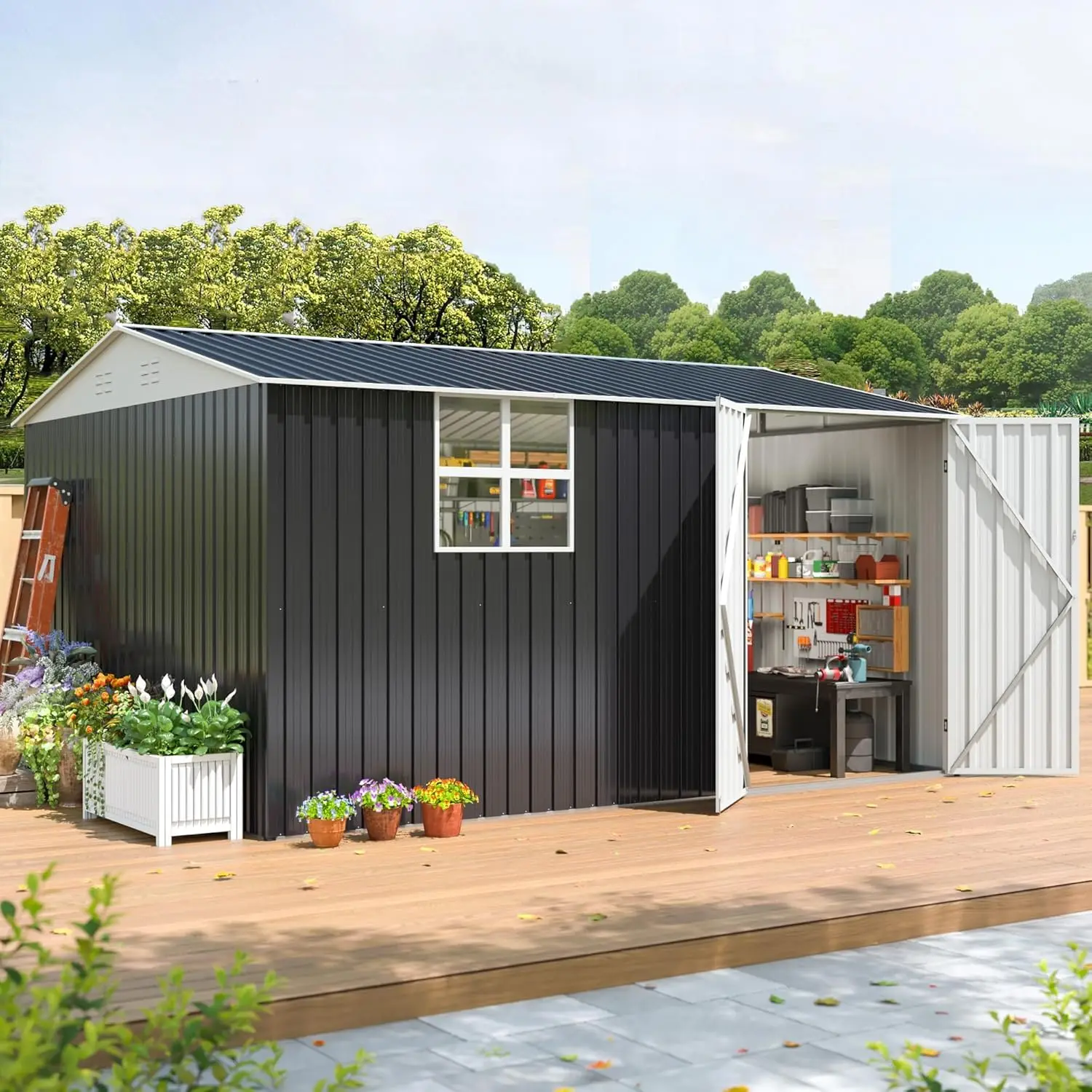 new 10x12 FT Metal Outdoor Storage Shed Window Galvanized Steel Lockable Doors 4 Vents Backyard Tool, Customized