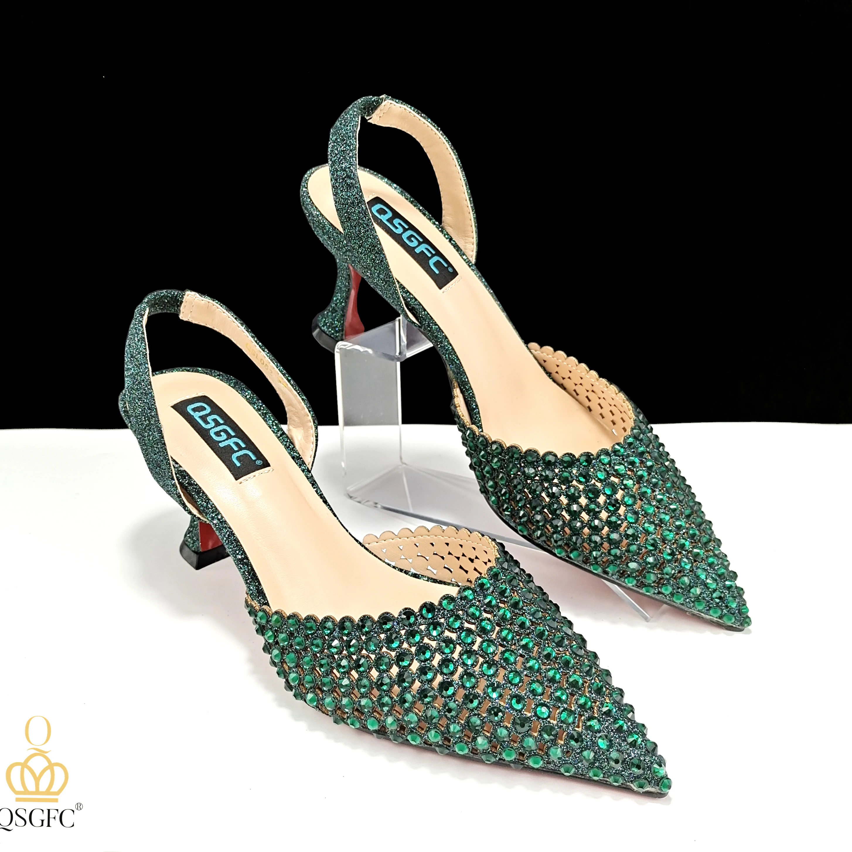 

PM New Italian Design Cutout Style with Sparkling Rhinestones D.Green Women's Shoes For Party Wedding