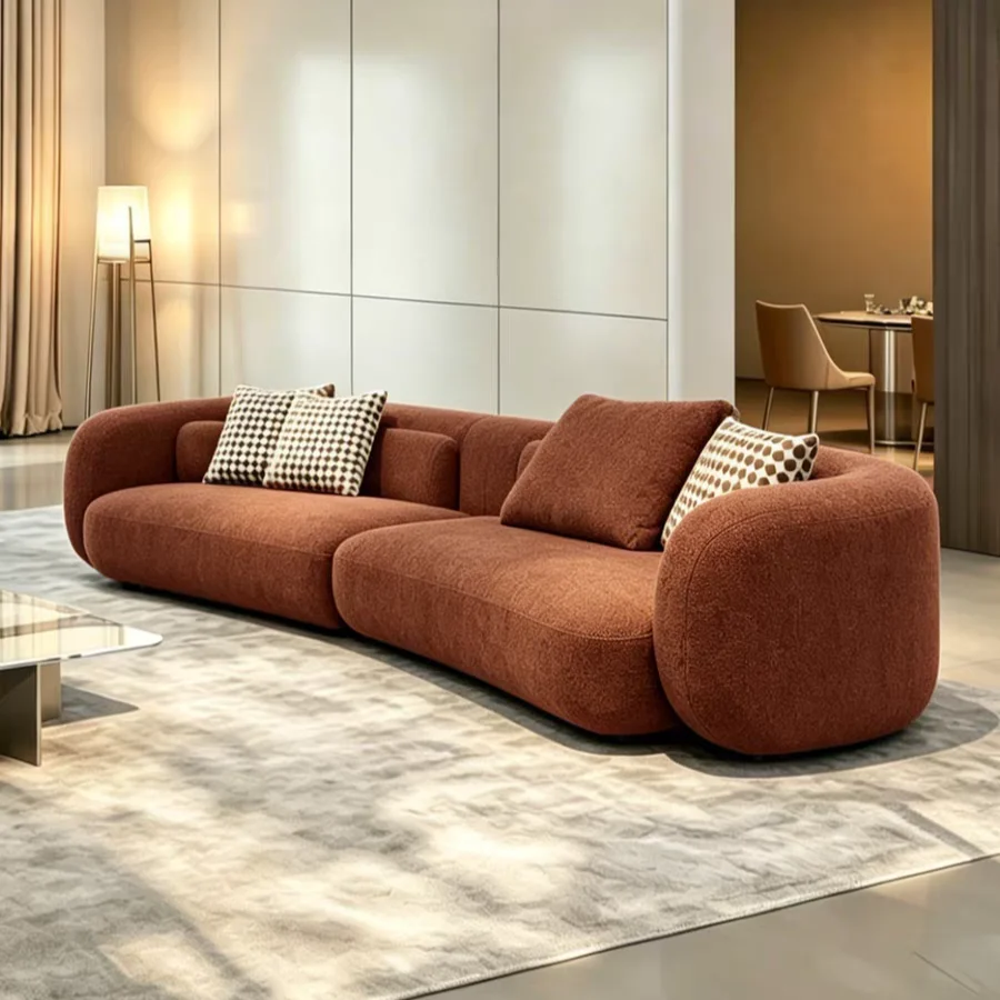 Cream style villa large flat floor combination Bessel combination large Italian chenille curved fabric sofa