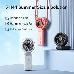 JISULIFE Portable Handheld Fan with LED Display,5 Speeds,5000mAh,150°Folded,3-IN-1 Hand/Desk/Neck Multifunction Personal Fan