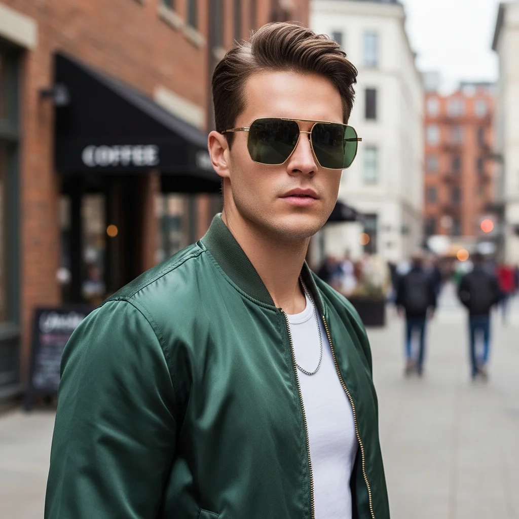 Gold Frame Pilot Sunglasses, Retro Double-barrel Sunglasses, Men's Uv-protective Sun Goggles For Driving 2501
