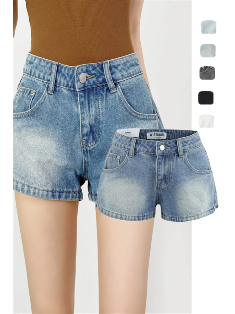 

Американские ретро горячие девушки с боковым разрезом A-Line Denim orts Design Sense Утягивающие шорты Повседневные шорты с низкой талией orts