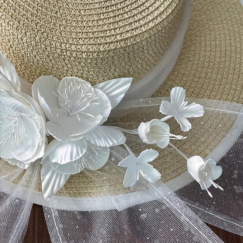 New Fashion Women Lady Sun Beach Wide Brim Straw Visor Hat Cap with Flower Bowknot Decoration