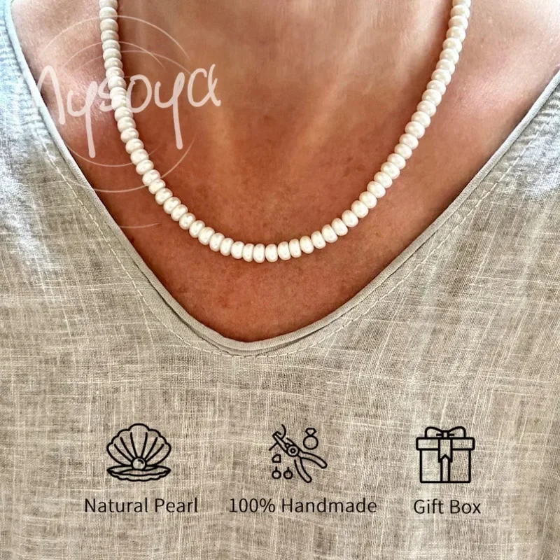 

MYSOYA White Freshwater Pearl Necklace 3-4mm Small Pearl Neck ChaIn With Gift Box For Her Birthday/Wedding/Christmas/New Year