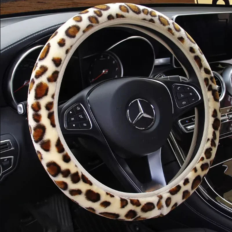 PKQ Universal Steering-wheel Plush Leopard Car Steering Wheel Covers Winter fur Warm and soft Car Interior Accessories