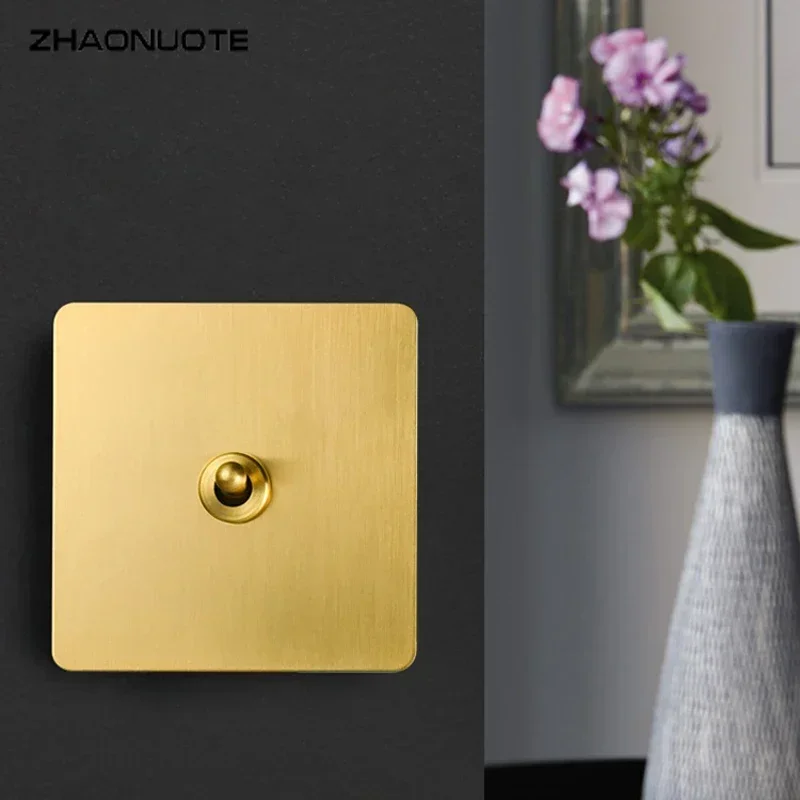 High Quality Stainless Steel Gold Panel 1-Gang 2 Way Toggle Switch Brass Lever Type 86 Wall Light Switch for Home