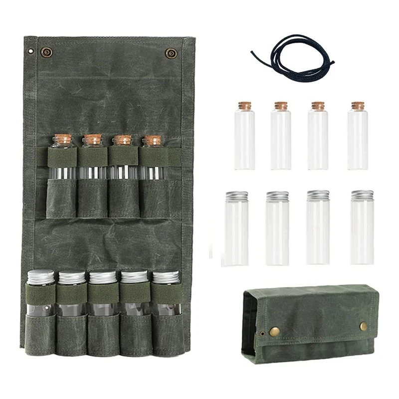 Canvas Seasoning Storage Bag Organizer Seasoning Bottles Holder With Mini Condiment With 9 Spice Jars