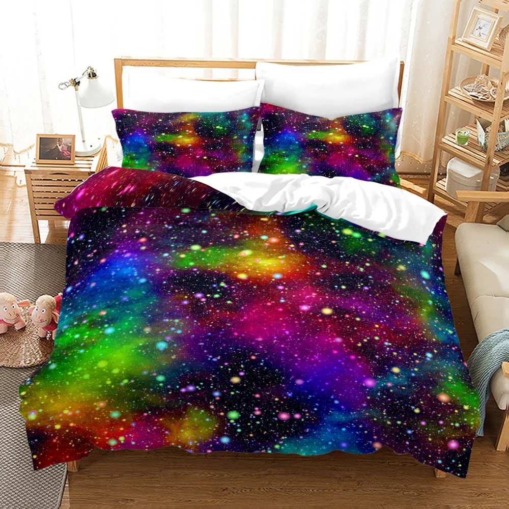 Outer Space Bedding Set with Pillowcase 3pcs Nebula Pretty Soft Washable Comfortable Duvet Cover Set King Queen Twin Single Size